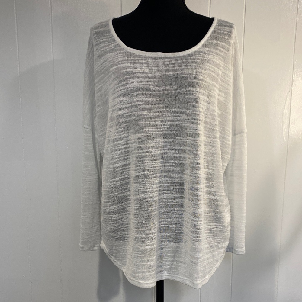 Lightweight Rayon Sweater Boho Coastal Airy Knit Top Layering Slub White XL